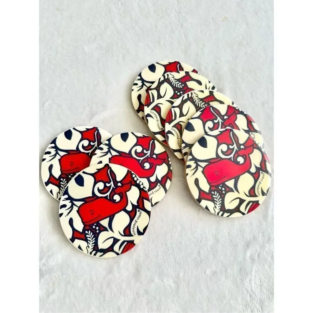Red cream and navy whale vineyard vine / Target coasters